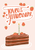 G&acirc;teau d'anniversaire aux fraises et bougie